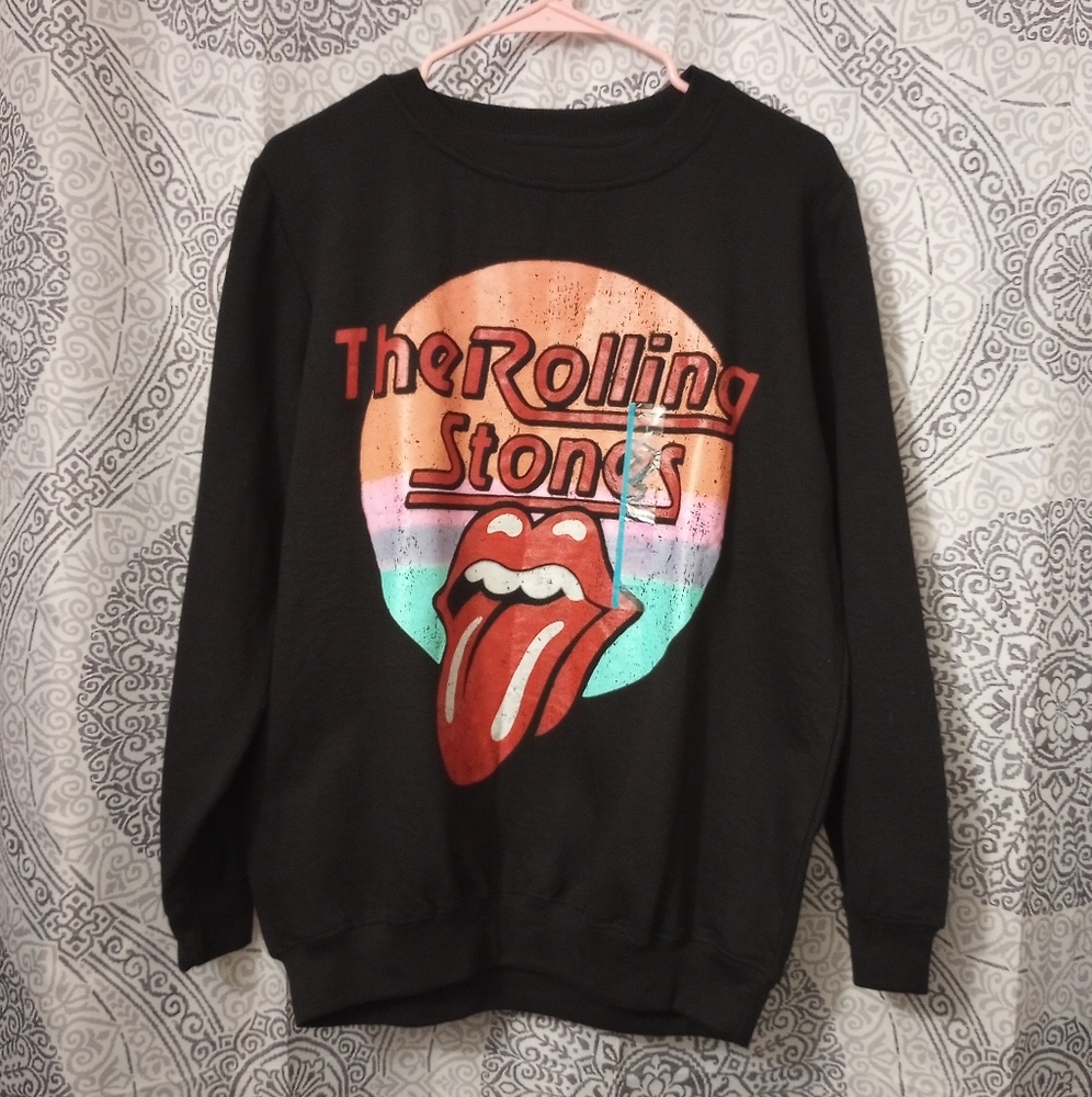 NWS The Rolling Stones Tongue Out Black Sweatshirt Size Large